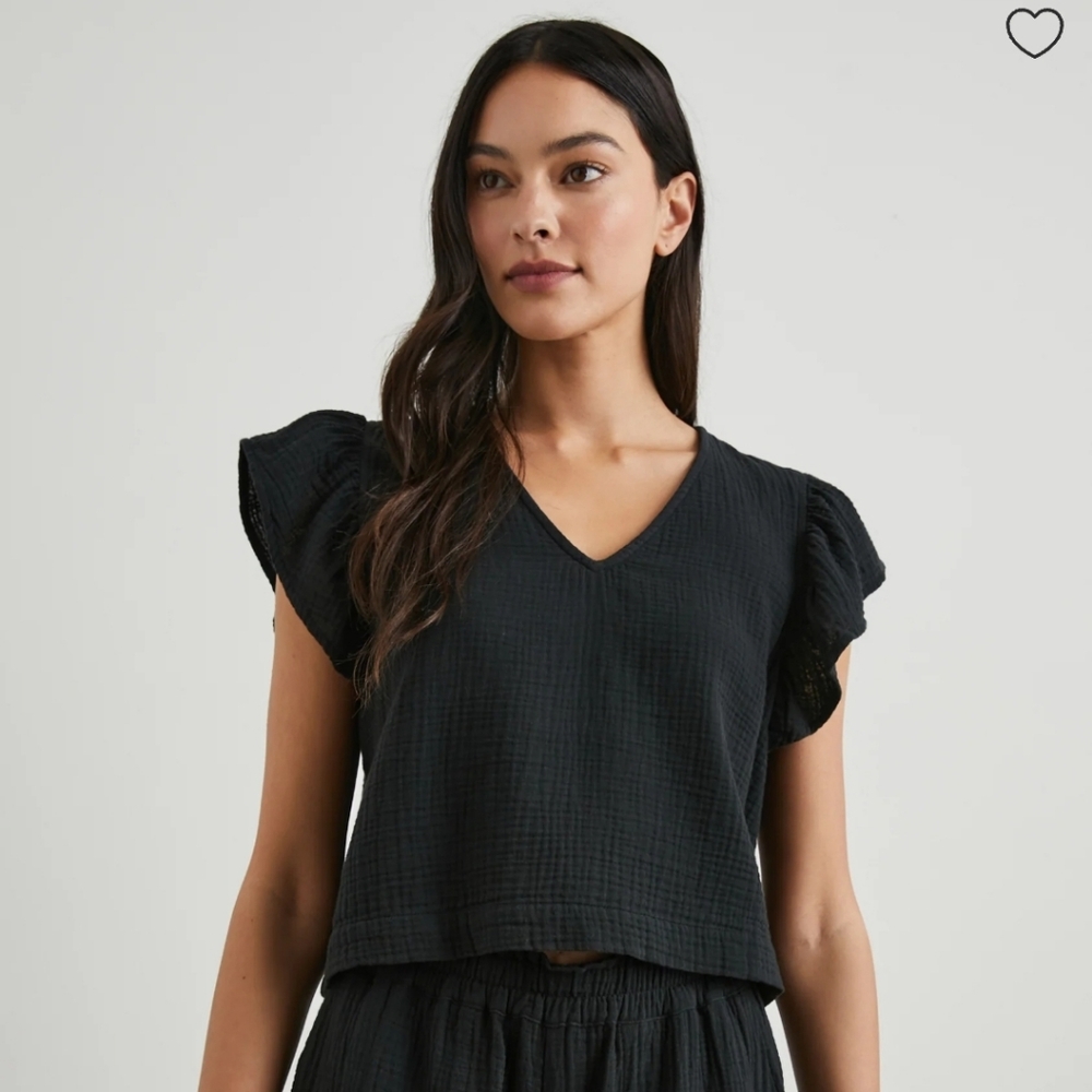 Rails Black Ruffle Sleeve V-Neck Top